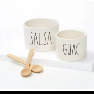 RAE DUNN Guac & Salsa Bowl Set with Bamboo Spoons (New)